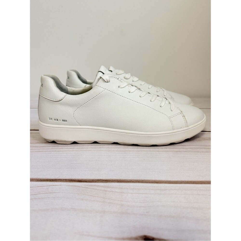 Geox Spherica Mens Leather Leisure Tennis Shoe Size 12 White Low Top Minimalist - Picture 2 of 11